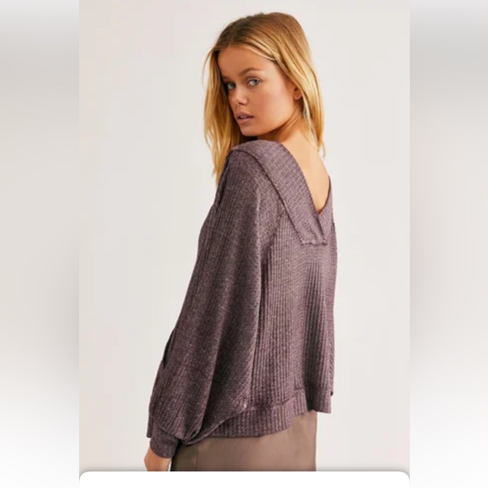 Free People Womens Westend V-Back Waffle Thermal Top